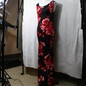 VENUS Red/White/Black Maxi Dress W/Floral Pattern &Lace Shoulder Strap SZ M NWOT